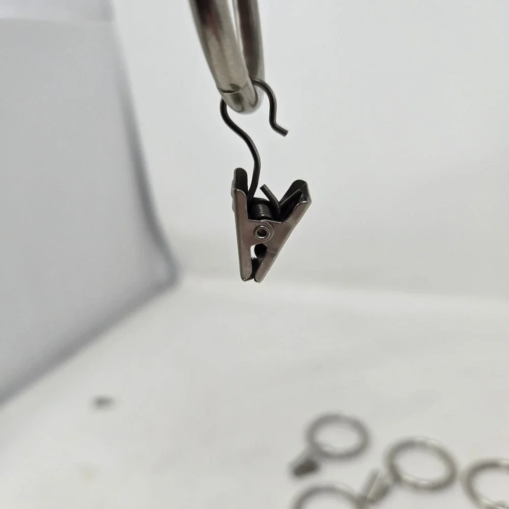 Brushed‎ Nickel Curtain Rings with Clips Set of 7 Metal Drapery Hardware Silver